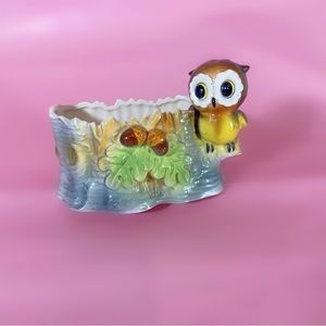 Vintage 60s ceramic owl cute container holder Anthropomorphic home decor kawaii